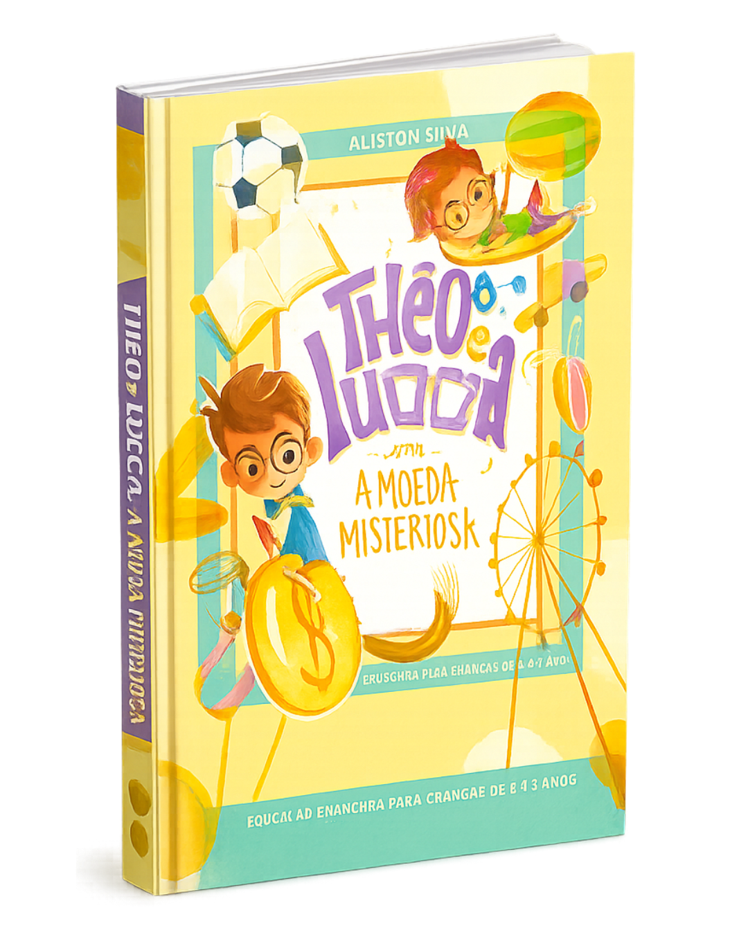 Livro físico Théo e Lucca: A Moeda Misteriosa em pé